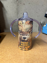 Load image into Gallery viewer, Camo bucks dirt and trucks sippy tumbler kids 12oz