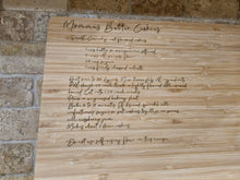 Load image into Gallery viewer, Personalized bamboo cutting board with recipe on it / memorial cutting boards