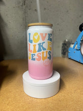 Load image into Gallery viewer, Love Like Jesus Tumbler or can glass tumbler with bamboo lid / straw