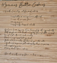 Load image into Gallery viewer, Personalized bamboo cutting board with recipe on it / memorial cutting boards