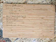 Load image into Gallery viewer, Personalized bamboo cutting board with recipe on it / memorial cutting boards