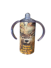 Load image into Gallery viewer, Camo bucks dirt and trucks sippy tumbler kids 12oz