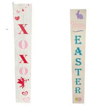 Load image into Gallery viewer, 5 Foot Tall Reversible Valentines Day Happy Easter Front Porch Sign - Customizable - Knot In Your House