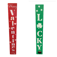Load image into Gallery viewer, 5 Foot Tall Reversible Valentines Day Happy Easter Front Porch Sign - Customizable - Knot In Your House