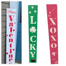 Load image into Gallery viewer, 5 Foot Tall Reversible Valentines Day Happy Easter Front Porch Sign - Customizable - Knot In Your House
