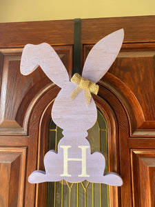 Spring Door Hanger Easter Bunny Wall Decor Last Name Initial Sign Mothers Day Gift for Her - Knot In Your House