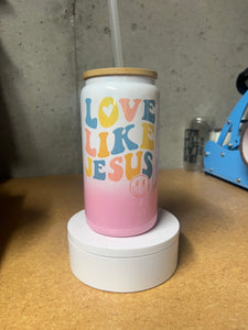 Love Like Jesus Tumbler or can glass tumbler with bamboo lid / straw