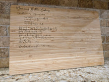 Load image into Gallery viewer, Personalized bamboo cutting board with recipe on it / memorial cutting boards
