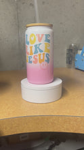 Load and play video in Gallery viewer, Love Like Jesus Tumbler or can glass tumbler with bamboo lid / straw
