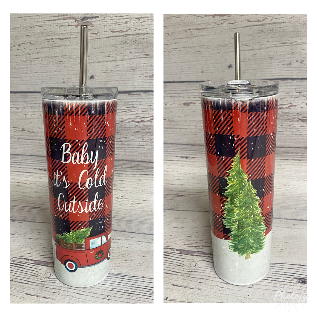 Baby It's Cold Outside Buffalo Plaid Tumbler - Knot In Your House