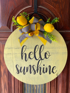 Hello Sunshine 24” Lemon Wooden Door Sign - Knot In Your House