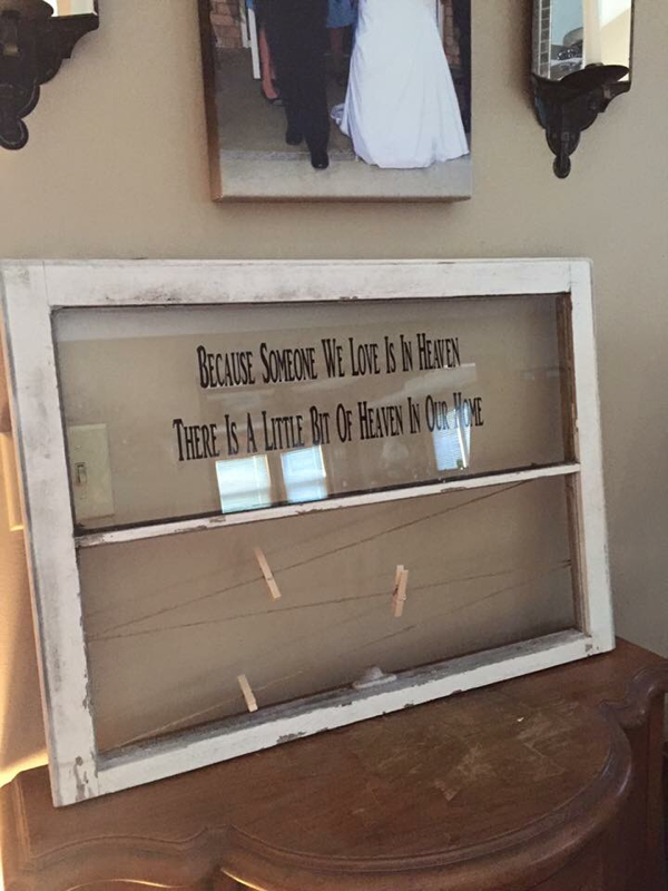 heaven sign - memorial sign - heaven window with twine - picture window - quotes on windows - 2 pane wood window - because someone we love is in heaven - Knot In Your House
