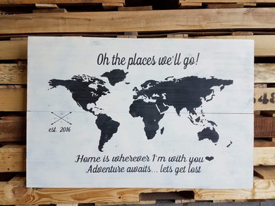 World travel map sign - Gift for travelers - Map sign - World sign - World map sign - Location map - Knot In Your House