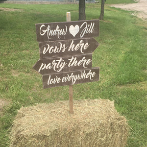 Directional wedding sign - directional wedding signs - Vows Here, Party There, Love Everywhere Wood Sign - Rustic wedding signs - unique wedding signs - country wedding signs - Knot In Your House