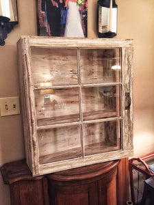 Shabby medicine cabinet - 6 pane window cabinet- shabby wall cabinet- rustic curio cabinet- shadow box window cabinet - old windows - Knot In Your House