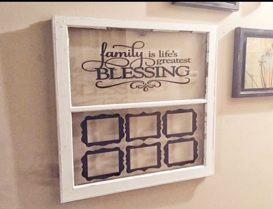 family signs - family picture frame - old window sign- old window picture frame - reclaimed windows - wooden window - Knot In Your House