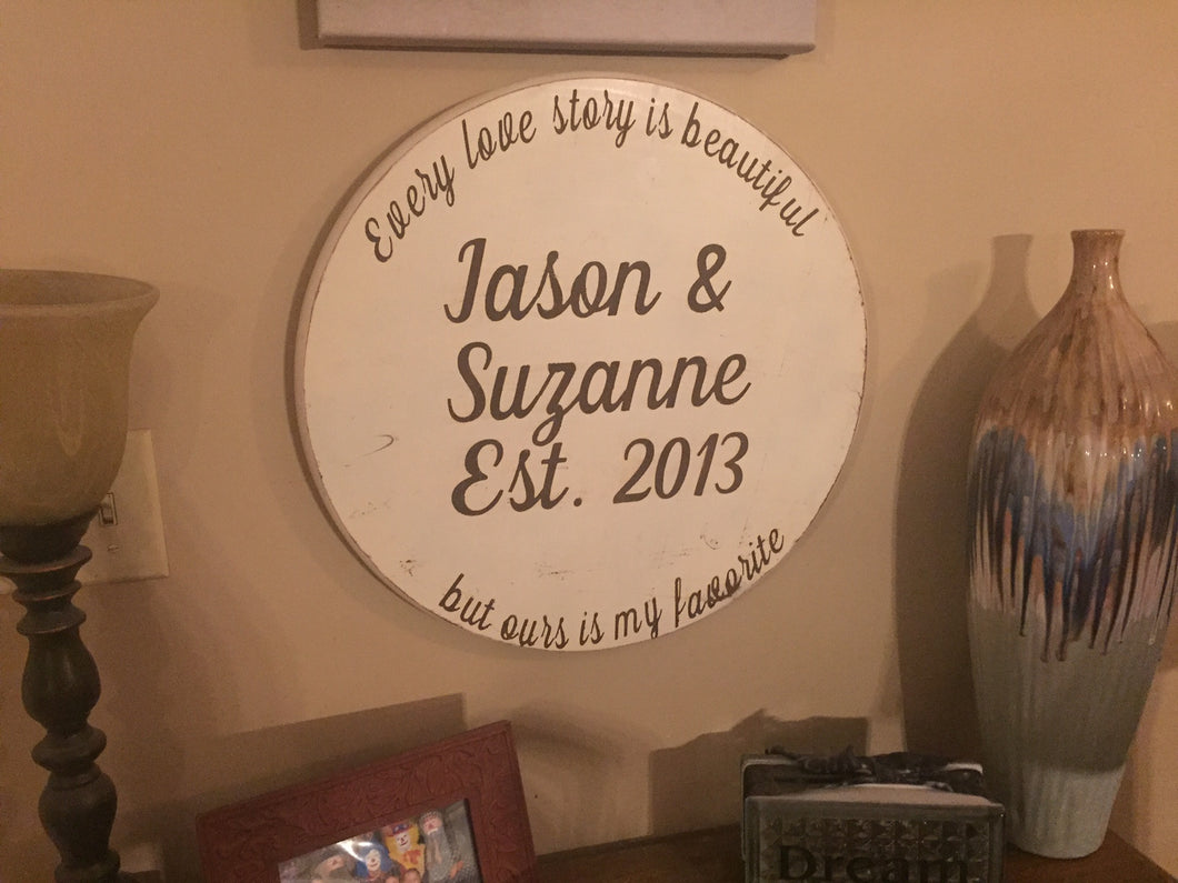 Rustic weddings signs - Round wedding signs - Love quote sign - Every love story signs - Knot In Your House