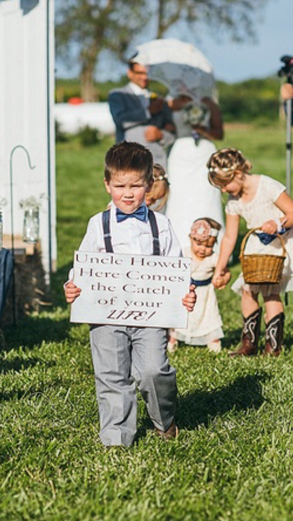 Ring bearer sign - Uncle (name) here comes the catch of your life - here comes the bride sign - rustic wedding signs - wedding aisle signs - rustic wedding decor - signs for kids to carry - Knot In Your House