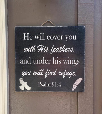 Psalm wood sign - Relgious sign - Faith sign - Wings sign - Psalm 91:4 sign - Bible verse sign - Knot In Your House