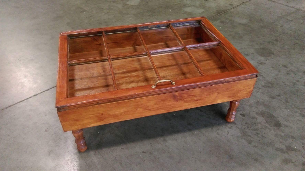 shadow box coffee table - window coffee table - rustic coffee tables - rustic wood window table - military display table - Knot In Your House