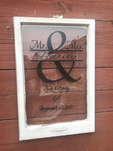 Mr and Mrs window frame Wedding window picture frame Marriage window picture frame gift for the couple Wedding gift Single pane wood window - Knot In Your House