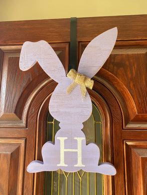 Spring Door Hanger Easter Bunny Wall Decor Last Name Initial Sign Mothers Day Gift for Her - Knot In Your House